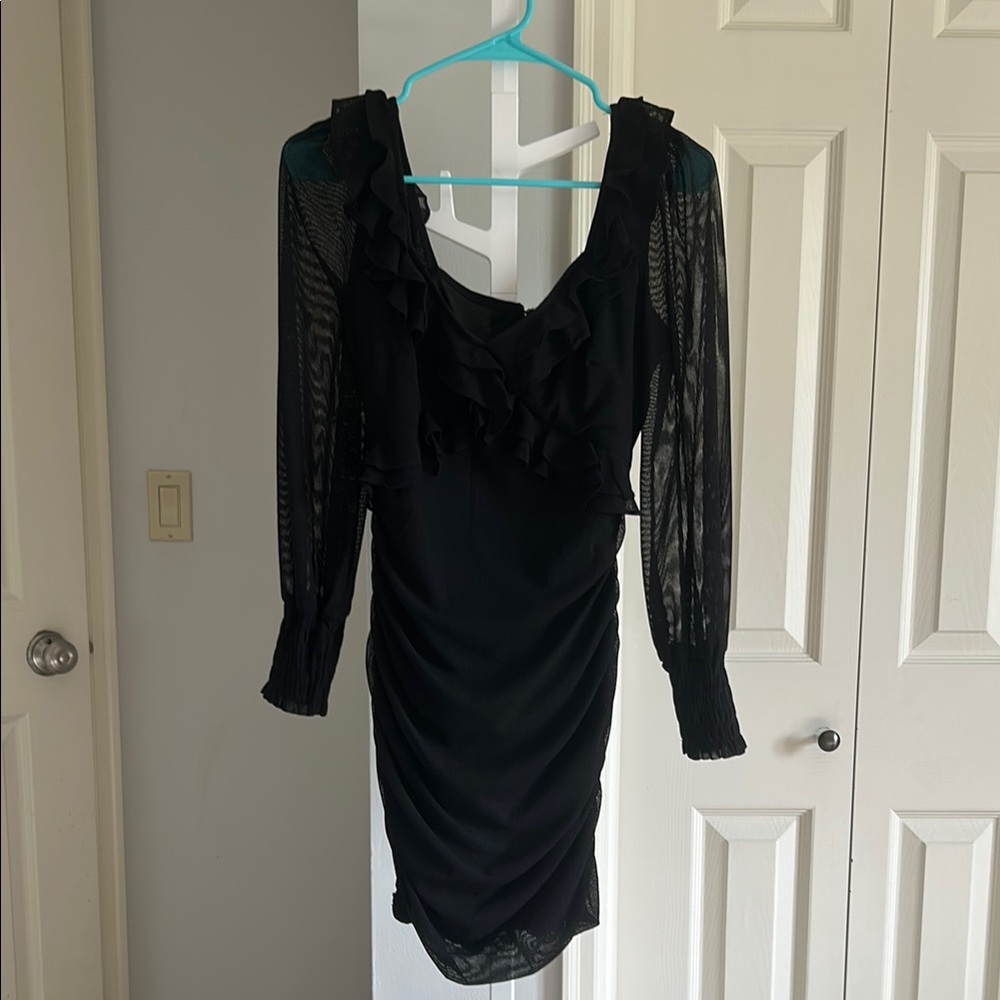 Windsor Mini Long Sleeved Black Ruffle Dress